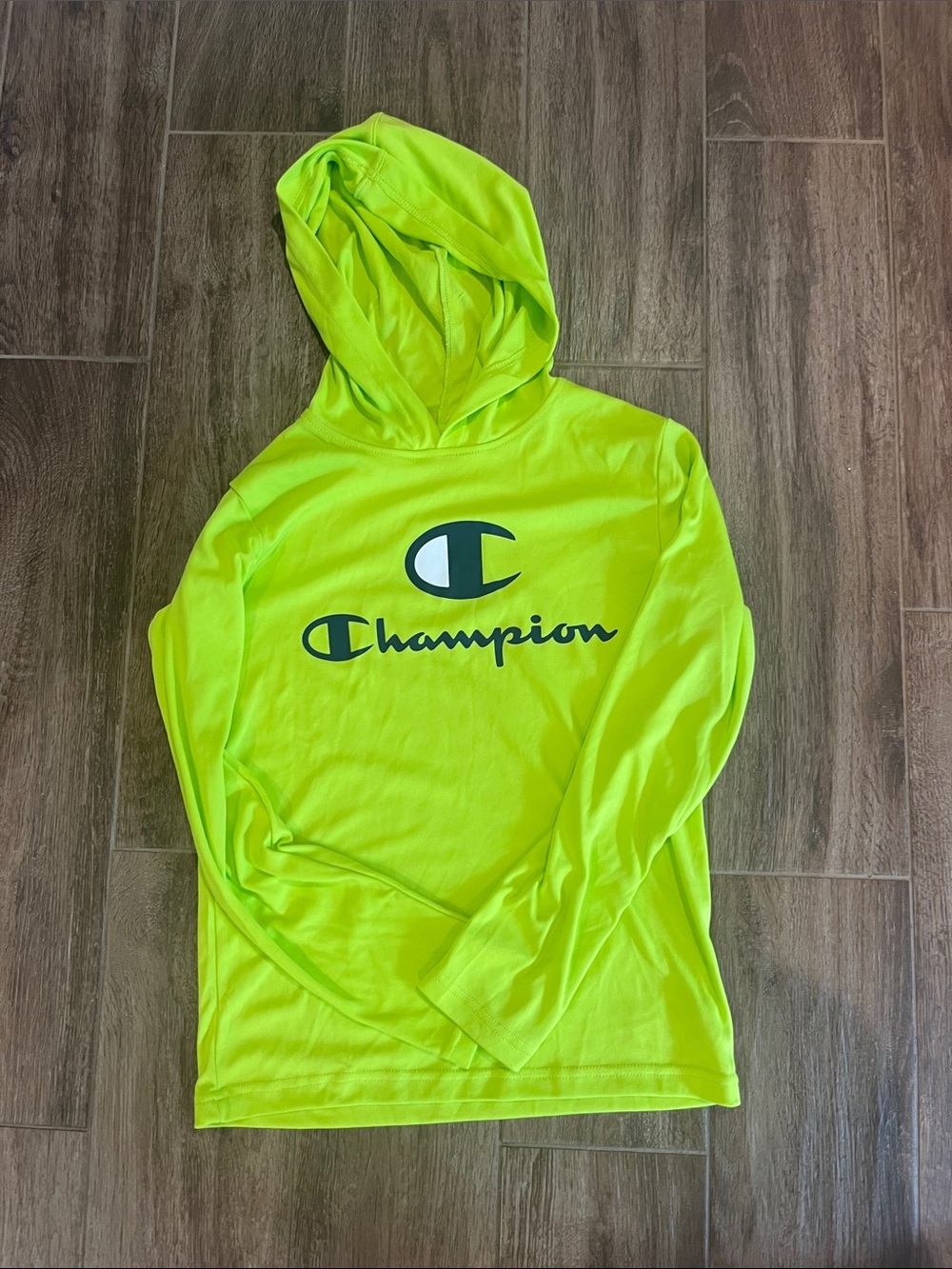 Lime green boys champion long sleeve hooded shirt size youth medium